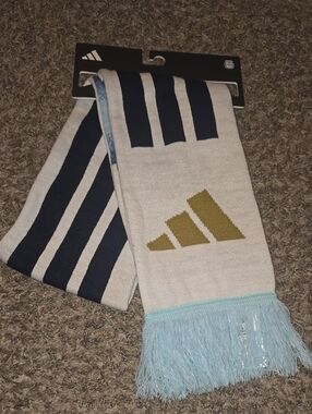 adidas Argentina AFA Light Blue, Navy & Gold Striped Knit Scarf Futbol Team New